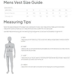 Mens Vest Size Guide